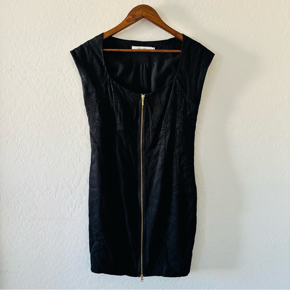 Reiss Black Textured Sheath Dress Gold Zip Size US 8 UK 12‎ Women’s Short Sleeve